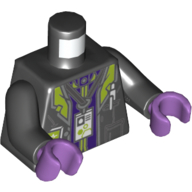 Lego Torso Jacket with Lime Lapels, Pen in Pocket, Lanyard with ID Badge Print, Black Arms, Medium Lavender Hands / Black