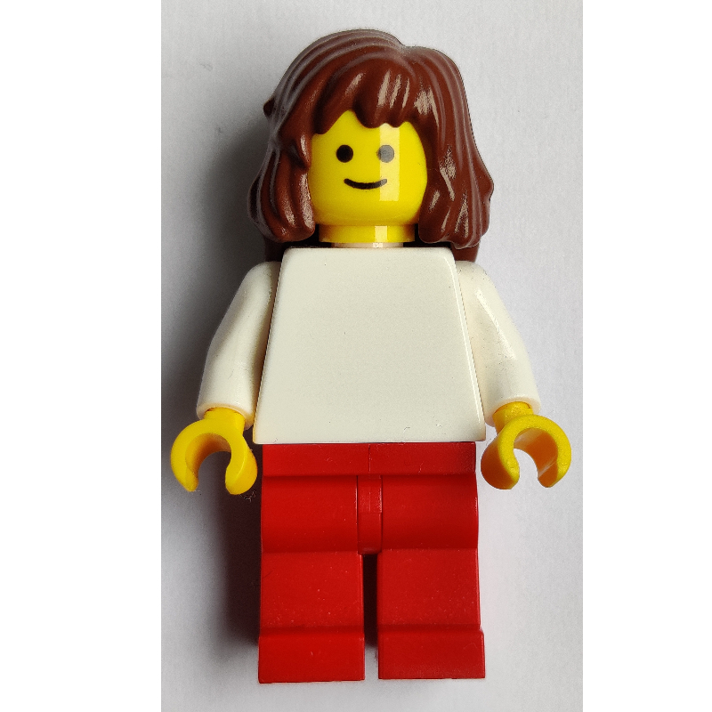 Lego White Torso, Red Legs, Reddish Brown Hair