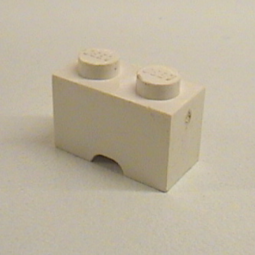 Lego Brick Special 1 x 2 with Cable Holding Rounded Cutout / White