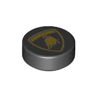 Tile Round 1 x 1 with Lamborghini Symbol Print / Black