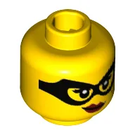 Minifig Head Jewel Thief, Black Eye Mask, Beauty Mark, Red Lips with Smirk Print [Hollow Stud] / Yellow