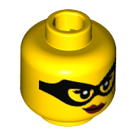 Lego Minifig Head Jewel Thief, Black Eye Mask, Beauty Mark, Red Lips with Smirk Print [Hollow Stud] / Yellow