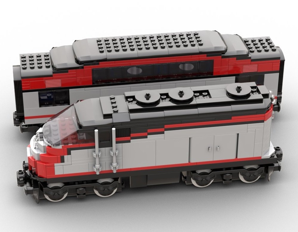 Lego Minifig Scale Caltrain MP36 and Bombardier Bilevel Car