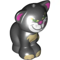 Animal, Cat, Sitting with Tan Paws, Front, Purple Ears, White Snout, Tongue, Mean / Black