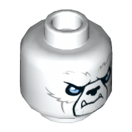 Lego Minifig Head Icepaw / Ice Bear, Black Nose, White Fang, Blue Eyes and Gray Fur Print [Hollow Stud] / White