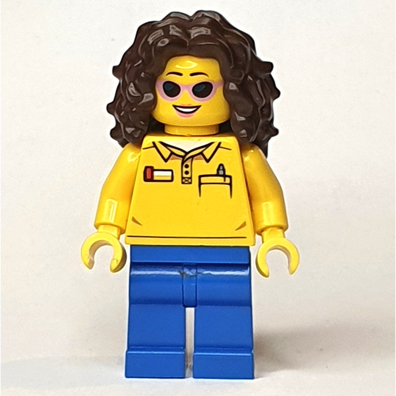 Lego Yellow Torso, Blue Legs, Dark Brown Hair