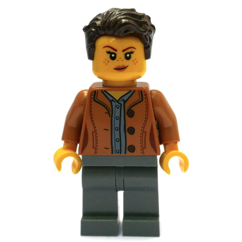 Lego Medium Nougat Torso, Dark Bluish Grey Legs, Dark Brown Hair