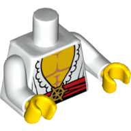 Lego Torso Open Shirt with Frills, Red Waist Sash and Gold Helm Buckle Print, White Arms, Yellow Hands / White