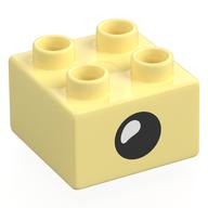 Lego Duplo Brick 2 x 2 with Eye with White Teardrop Spot / Closed Eye Print / Bright Light Yellow