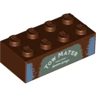 Brick 2 x 4 with 'TOW MATER' on Sand Green Background Print / Reddish Brown