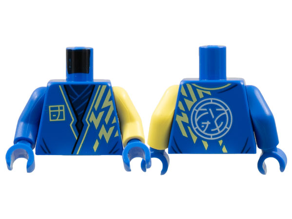Lego Torso Tunic, Dark Blue Scarf, Bright Light Yellow Lightning, Core Logo on Back Pattern / Bright Light Yellow Arm Left / Blue Arm Right / Blue Hands