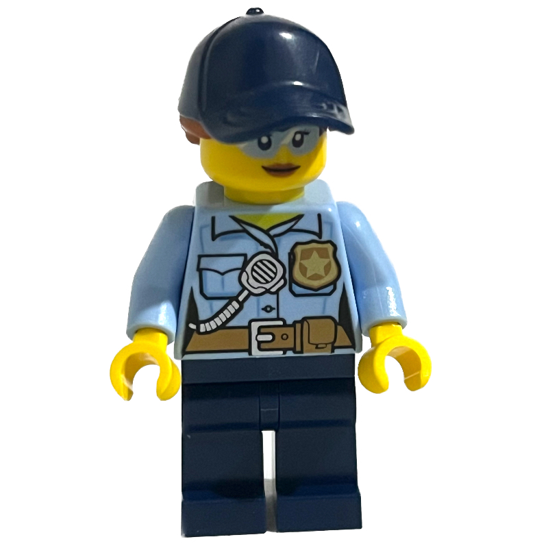 Lego Police Officer, Bright Light Blue Shirt, Dark Blue Legs and Cap