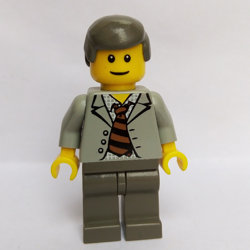 Lego Scientist with Open Jacket and Black and Brown Striped Tie