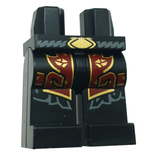Lego Hips and Black Legs with Dark Red/Gold Robe Ends, Dark Bluish Grey Belt, Gold Buckle print / Black