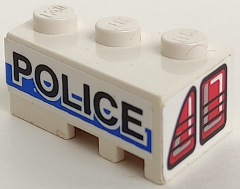 Lego Wedge 3 x 2 Left with Taillights and 'POLICE' on White/Blue Background Pattern (Stickers) - Set 8230