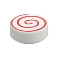 Tile Round 1 x 1 with Red Spiral Print