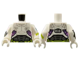 Torso Armor, Light Bluish Gray Star Command Logo, Medium Lavender and Lime Trim Pattern / White Arms with Badge, Cuff Weapon, Lime Stripe Pattern / White Hands
