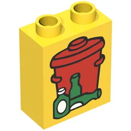 Duplo Brick 1 x 2 x 2 with Garbage / Trash Can Print / Yellow