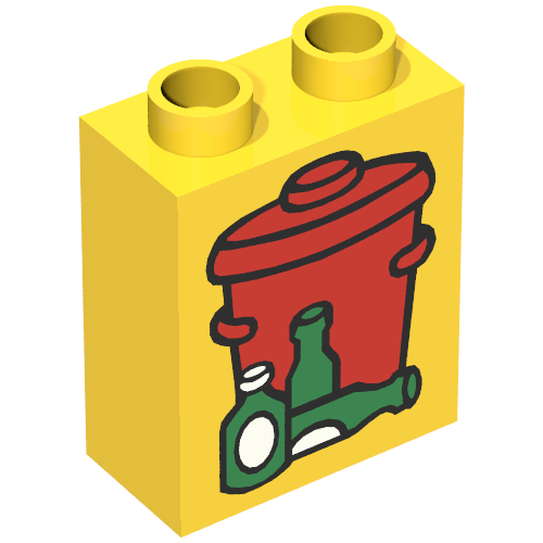 Lego Duplo Brick 1 x 2 x 2 with Garbage / Trash Can Print / Yellow