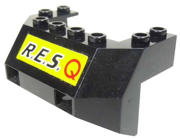 Lego Train Front Sloping Base with Black 'R.E.S.' and Red 'Q' on Yellow Background Pattern (Sticker) - Set 6473