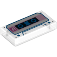 Lego Tile 1 x 2 with Audio Cassette with 'A' and Bright Pink and Blue Trim Print / Trans-Clear