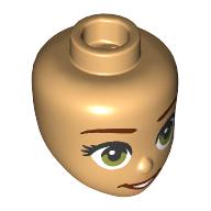 Lego Minidoll Head, Dark Red Eyebrows, Olive Green Eyes, Dark Red Lips, Open Mouth / Warm Tan