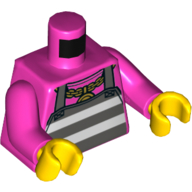 Lego Torso Shirt, Apron with Prison Stripes, Gold Chain Print, Dark Pink Arms, Yellow Hands / Dark Pink