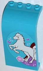 Panel 3 x 4 x 6 Curved Top with White Horse, Flower and Butterflies Pattern Model Left Side (Sticker) - Set 3186 / Medium Azure