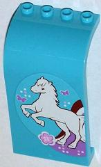 Lego Panel 3 x 4 x 6 Curved Top with White Horse, Flower and Butterflies Pattern Model Left Side (Sticker) - Set 3186