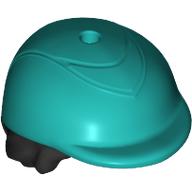 Lego Hair and Hat, Short Black with Riding Helmet / Dark Turquoise