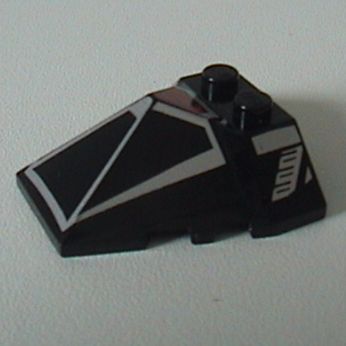 Lego Brick Wedged, Sloped 4 x 4 Pyramid Center with Red / Silver Print / Black