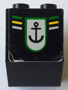 Lego Stickered Assembly 3 x 2 x 2 1/3 with Anchor and Green, Yellow, and White Stripes Pattern (Sticker) - Set 8839