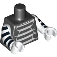 Lego Torso Vest Open over Whited Striped Undershirt Print, White Arms and Hands with Black Stripes Print / Black