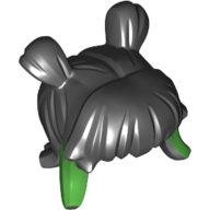 Lego Hair Long with 2 Buns and Green Streaks / Black