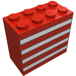 Brick 2 x 4 x 3 with Black Outlined White Stripes Print / Red