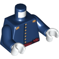 Lego Torso Cavalry Uniform, 7 Buttons, Dark Red Sash and Gold Epaulets Print, Dark Blue Arms, White Hands / Dark Blue