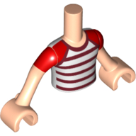 Lego Minidoll Torso Boy with Light Nougat Arms and Hands with Red Short Sleeves and Red and White Striped T-Shirt Print / Light Nougat