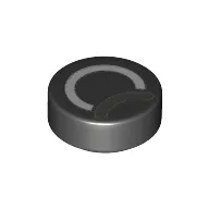 Tile Round 1 x 1 with White, Dark Grey Circles (Eye) Print / Black