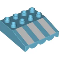 Duplo Roofpiece Slope 33 4 x 4 with Awning Overhang - 3 Short White Stripes Print / Medium Azure
