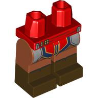 Lego Hips with Dark Orange Legs and Dark Brown Boots Pattern with Silver Armor, Dark Blue/Red/Gold Tunic print / Red