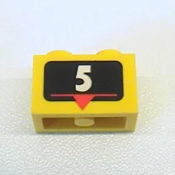 Brick 1 x 2 with White '5', Red Marker Print / Yellow