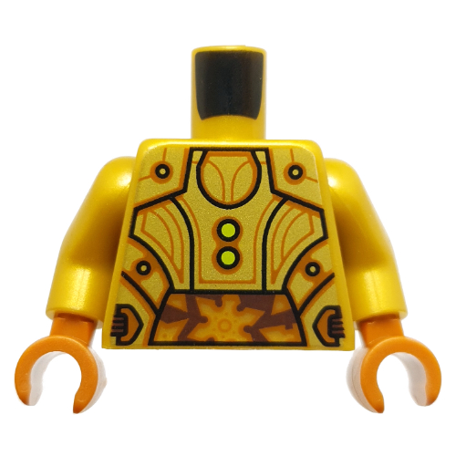Lego Torso, Droid Panels, Dark Orange Lines, Lime Lights print, Pearl Gold Arms, Dark Orange Hands / Pearl Gold