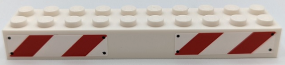 Lego Brick 2 x 10 with Red and White Danger Stripes and Rivets Pattern Model Left Side (Stickers) - Set 75917