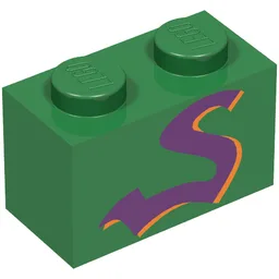 Brick 1 x 2 with Purple Snake Print / Green