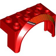 Lego Wheel Arch, Mudguard 4 x 2 x 2 1/2 with Bright Light Orange Dots, White/Black/Dark Red Stripes, Right print