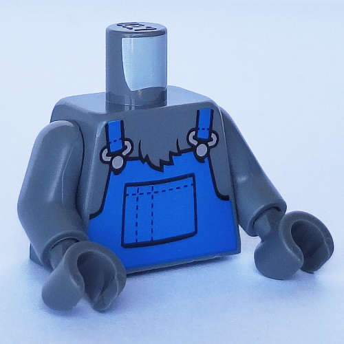 Lego Torso Overalls, Blue with Pocket, over Fur print, Dark Bluish Gray Arms and Hands / Dark Bluish Gray