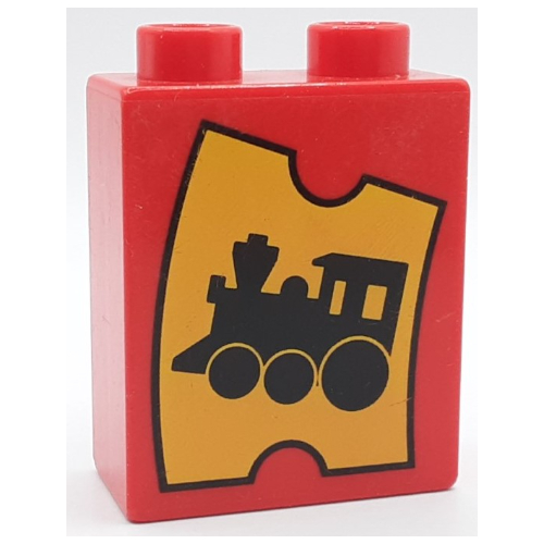 Lego Duplo Brick 1 x 2 x 2 with Train Ticket Print / Red
