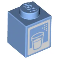 Brick 1 x 1 with Milk Carton, Glass, Print / Medium Blue