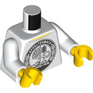 Lego Torso, Black Logo, 'AFFALTERBACH', 'AMG' print, White Arms, Yellow Hands / White