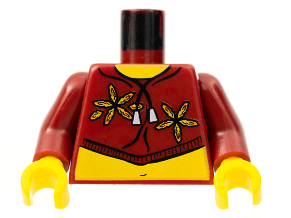 Lego Torso Xtreme Stunts Flowers on Crop Top with String Pattern (Sky) / Dark Red Arms / Yellow Hands
